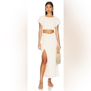 Free People Tova Set In Tofu Beige 2 Piece Crop Slit Maxi Skirt Boho Sz L 0657